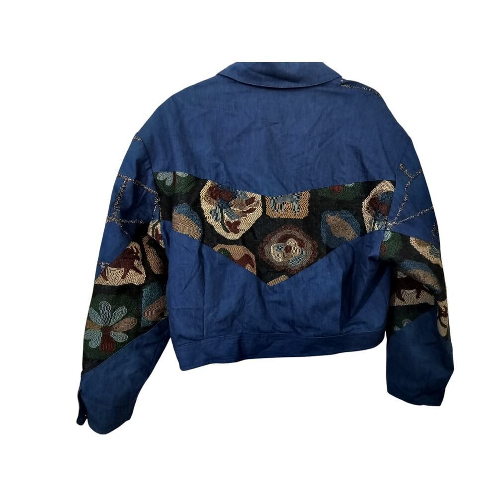 3228) Vtg Howard Wolf Dallas Tapestry Floral Animal Cropped Denim Jacket Sz 12 - Picture 2 of 7